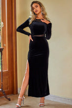 Load image into Gallery viewer, Sheer Mesh Long Sleeve Slit Dress
