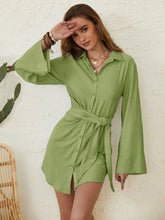 Load image into Gallery viewer, Collared Neck Long Sleeve Mini Shirt Dress
