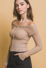 Load image into Gallery viewer, Ribbed bardot zip up long sleeve
