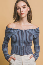 Load image into Gallery viewer, Ribbed bardot zip up long sleeve
