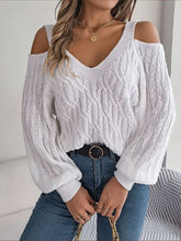 Load image into Gallery viewer, Cable-Knit Cold Shoulder Long Sleeve Sweater
