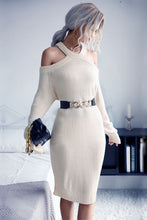 Load image into Gallery viewer, Cold Shoulder Rib-Knit Sweater Dress (Belt Not Included)
