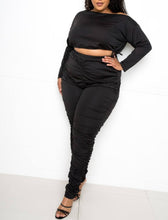 Load image into Gallery viewer, Curvy, Off Shoulder Cropped Top And Ruched Leggings Sets
