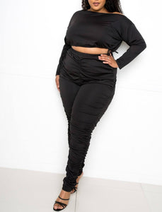 Curvy, Off Shoulder Cropped Top And Ruched Leggings Sets