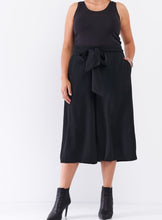 Load image into Gallery viewer, Curvy Black Self-Tie High Waist Wide Leg Midi Length Pants
