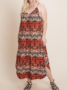 Curvy Tie Dye Ombre Damask Print Anna Print Cami Maxi Dress