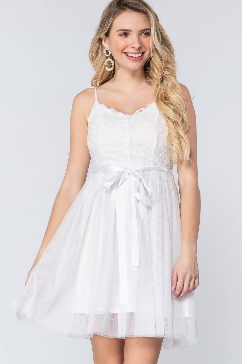 Lace Meshed Cami Mini Dress