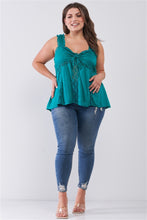 Load image into Gallery viewer, Lace Trim Sleeveless Gathered Front With Self-tie Drawstring Top
