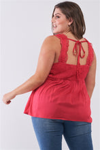 Load image into Gallery viewer, Lace Trim Sleeveless Gathered Front With Self-tie Drawstring Top
