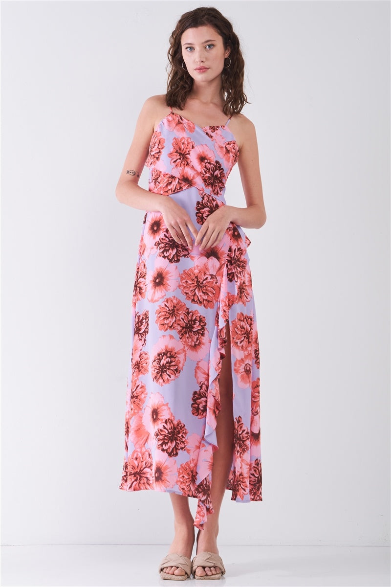 Floral Print Sleeveless Side Slit Midi Dress