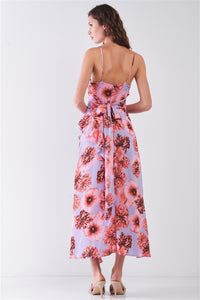 Floral Print Sleeveless Side Slit Midi Dress