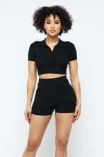 Load image into Gallery viewer, Collar Crop Top Shorts Set
