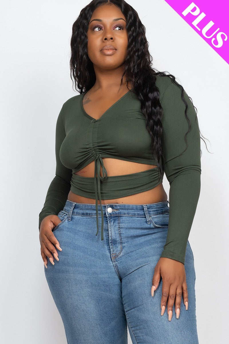 Drawstring Ruched Cutout Crop Top