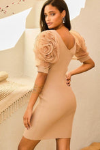 Load image into Gallery viewer, Flower Lace Bubble Sleeve Midi Bodycon Dress
