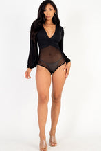 Load image into Gallery viewer, Mesh long sleeve deep v-neck bodysuit
