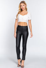 Load image into Gallery viewer, Short Sleeve Shirring Satin Crop Top
