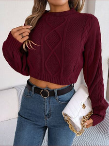 Cable-Knit Round Neck Cropped Sweater