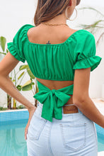 Load image into Gallery viewer, Ruched Square Neck Tie Back Cropped Top
