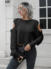 Load image into Gallery viewer, Cold-Shoulder Ribbed Trim Sweater
