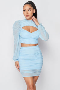 Sexy Sheer Sleeved Top And Skirt Set