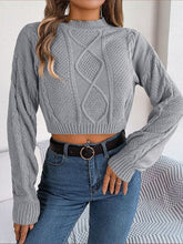 Load image into Gallery viewer, Cable-Knit Round Neck Cropped Sweater

